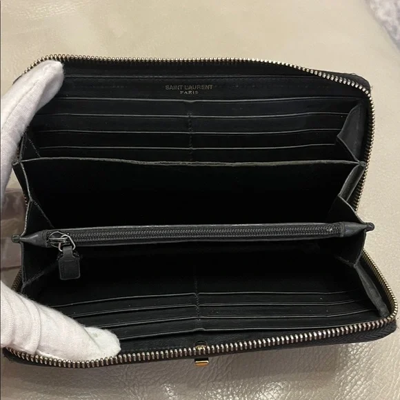 YSL Black Leather Wallet with Gold Accents - Picture 3 of 14
